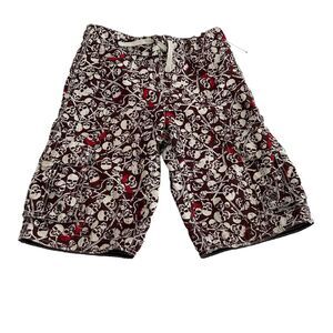 Skull Pirates Swim Trunks Mens' Small Size 28 Brown White Skate Board Shorts